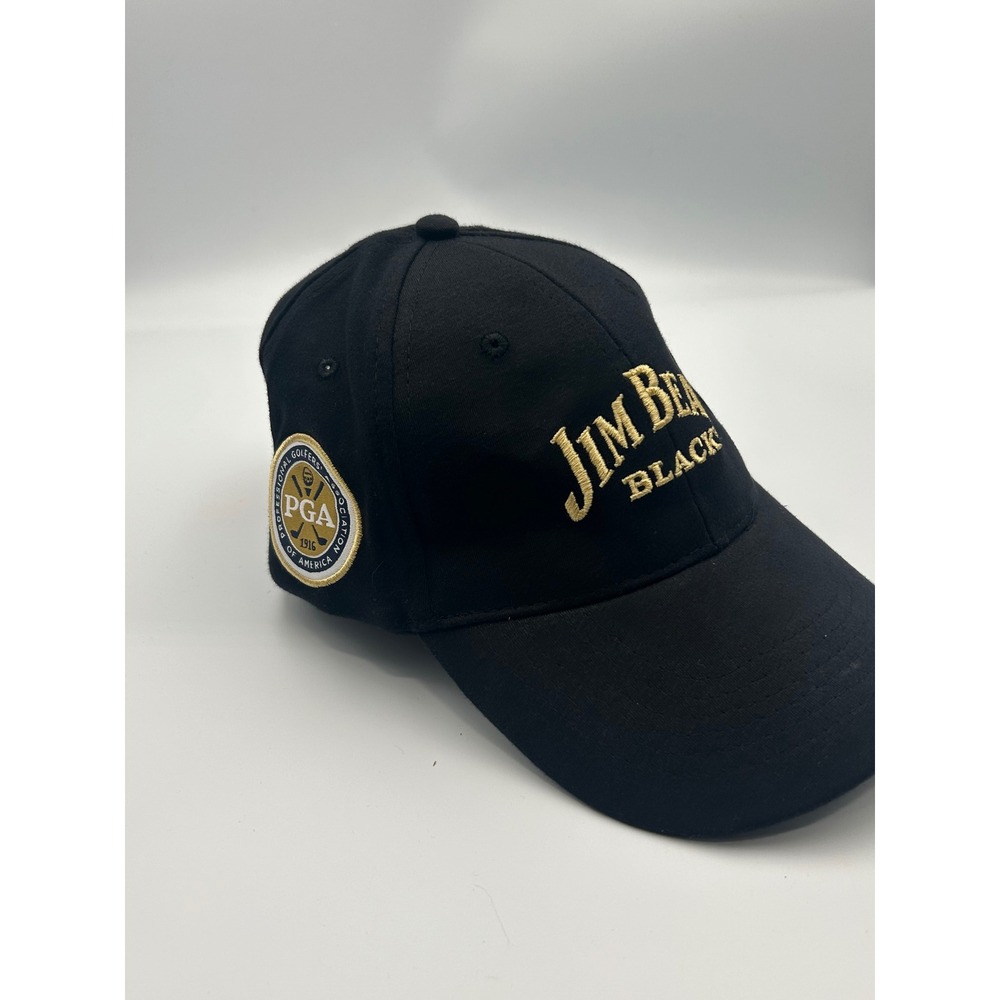 Jim Beam Black Bourbon Whiskey PGA Golf Hat Black Gold Embroidered Strapback Cap
